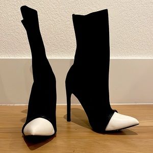 Black Sock Boots with White Leather Tip